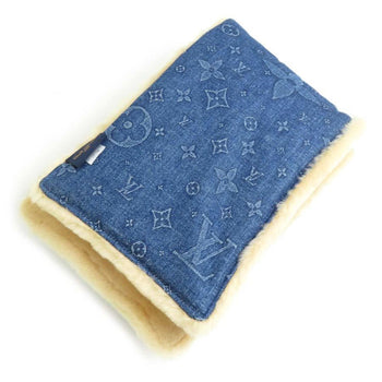 Louis Vuitton Louis Vuitton Stole/Scarf Echarpe Shearling Denim Cotton Sheepskin Blue Beige