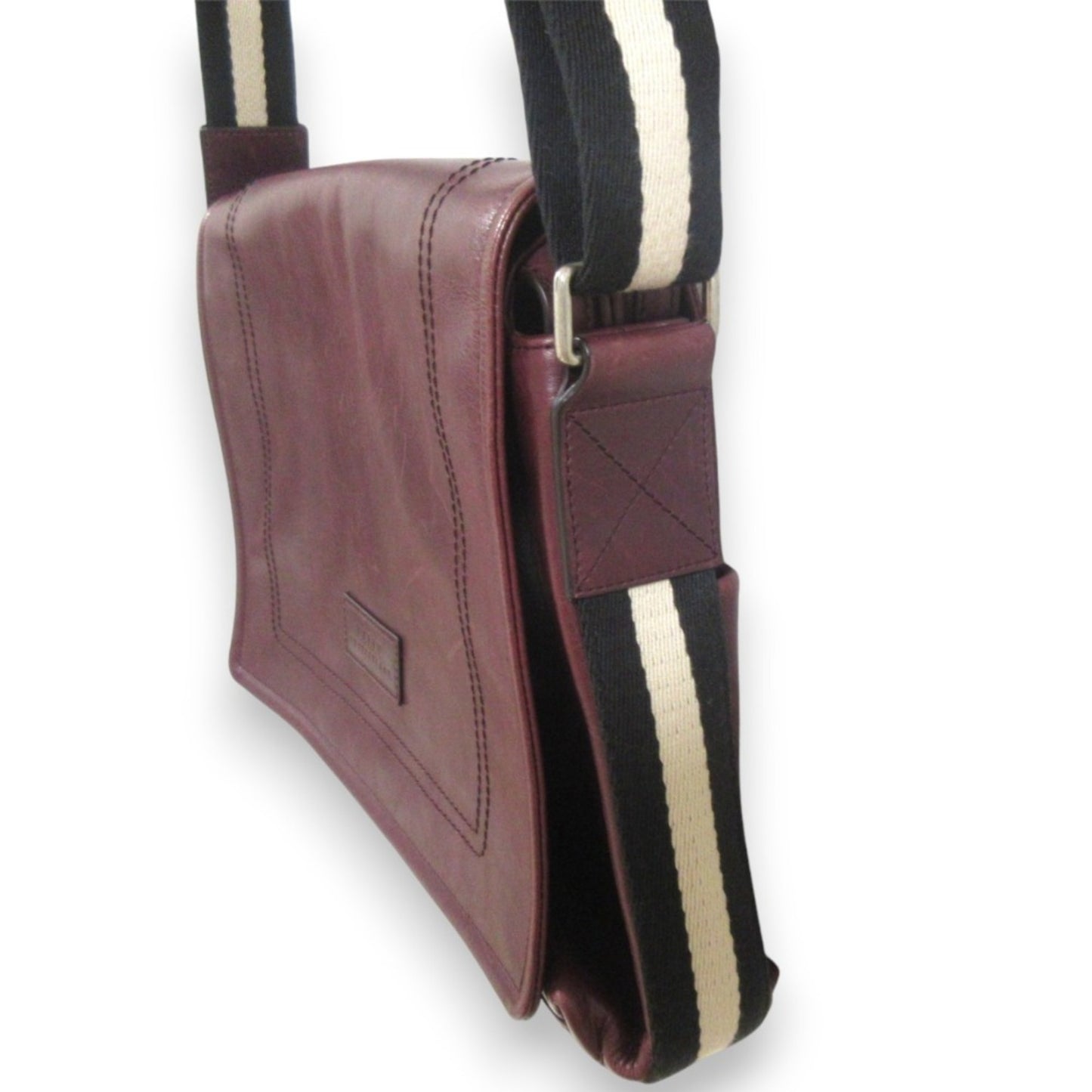 Bally Tepolt Leather Flap Messenger Shoulder Bag Burgundy Red