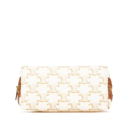 Celine Triomphe Chain Crossbody Shoulder Bag White Brown Pvc Leather