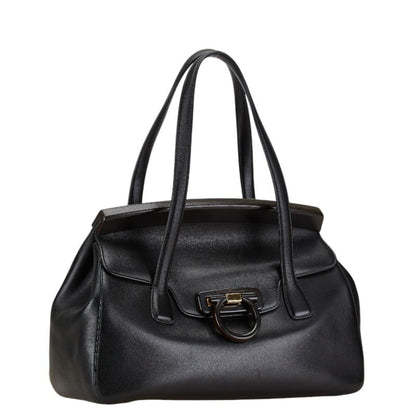Salvatore Ferragamo Gancini Tote Bag Shoulder Black Leather