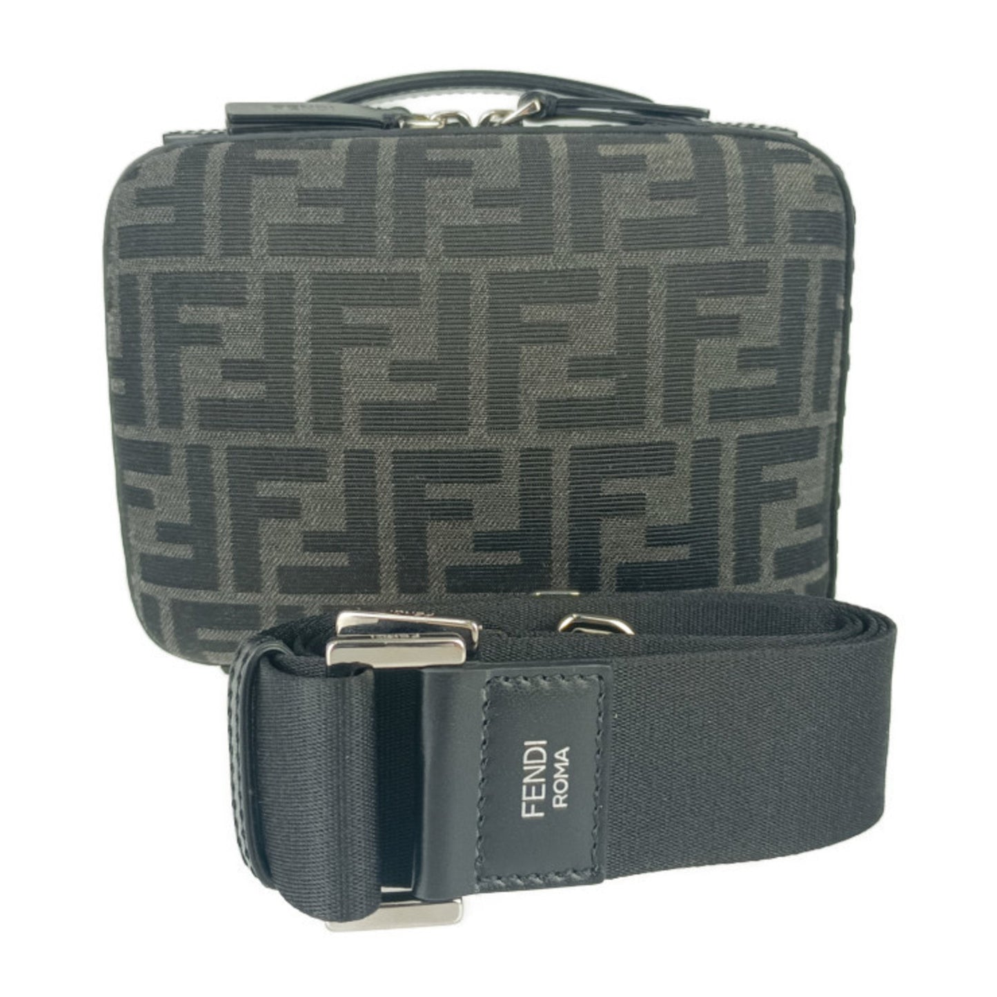 Fendi Zucca Mini Shoulder Bag 7Va552 Grey Black Canvas Leather