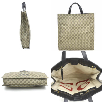 Gucci Handbag Shoulder Bag Bee Print Gg Supreme Canvas Leather Black X Brown