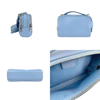 Loewe Shoulder Bag Crossbody Camera Mini Leather Blue Silver
