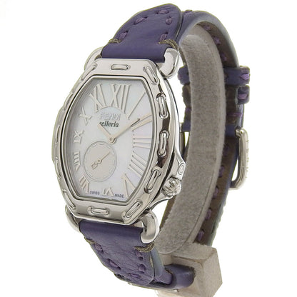 Fendi Celeria Watch 8400M Stainless Steel X Embossed Leather Quartz Small Second White Shell Dial