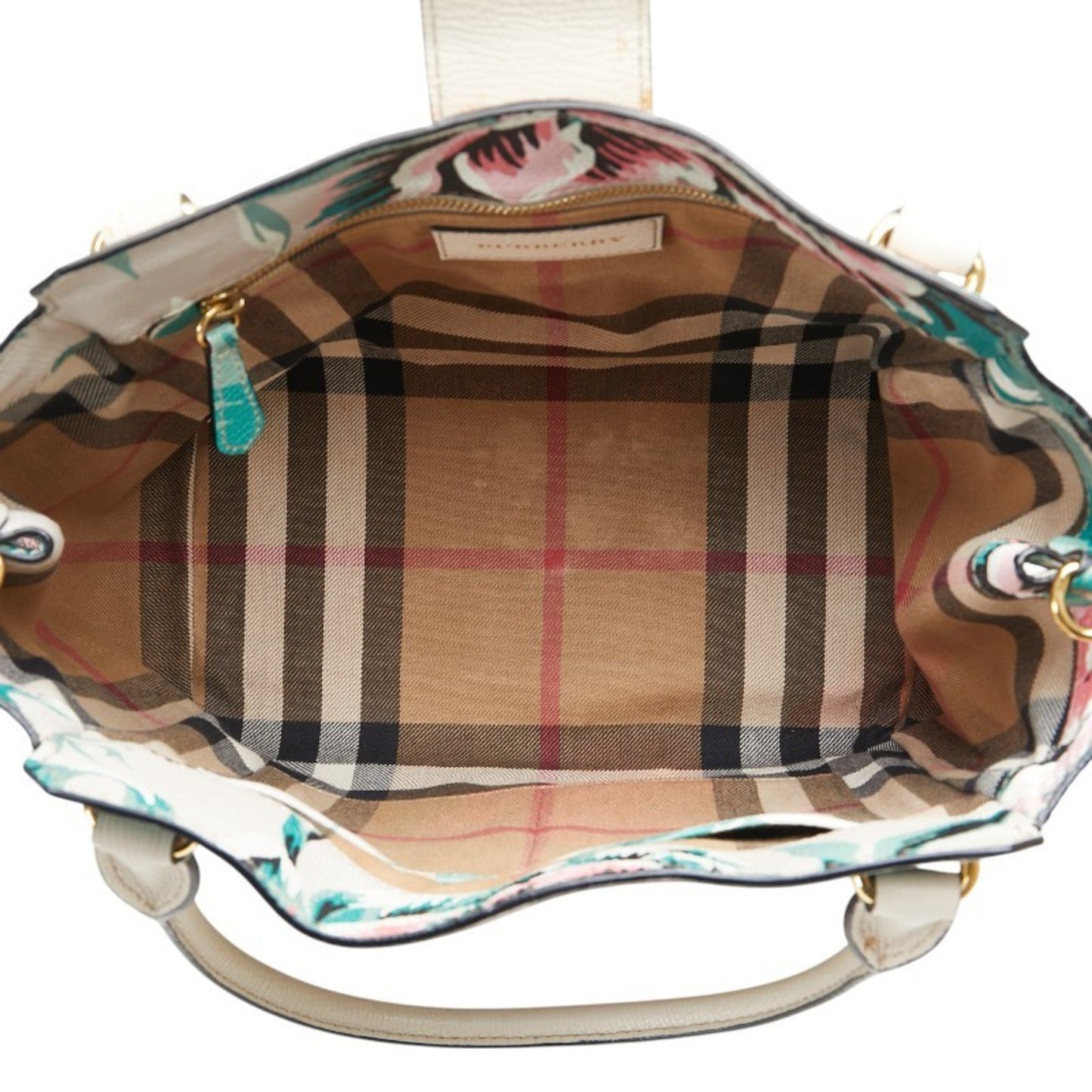 Burberry Check Buckle Tote With Floral Motif