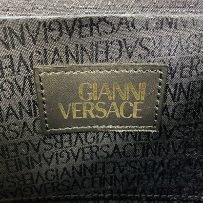 Versace Vintage Medusa Sunburst Black Gold Hardware Leather Shoulder Bag Vanity Handbag 2Way