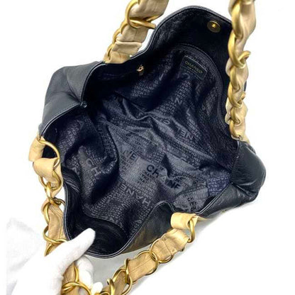 Chanel Chain Tote Bag Black Beige Gold Cocomark Leather Lambskin 7Th Chanel Big Soft