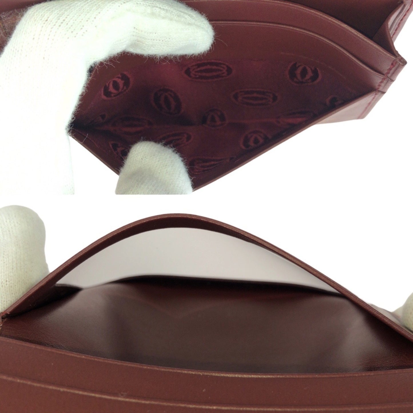 Cartier Must Line Wine Red Bordeaux Gold Hardware Leather Card Case/Business Holder