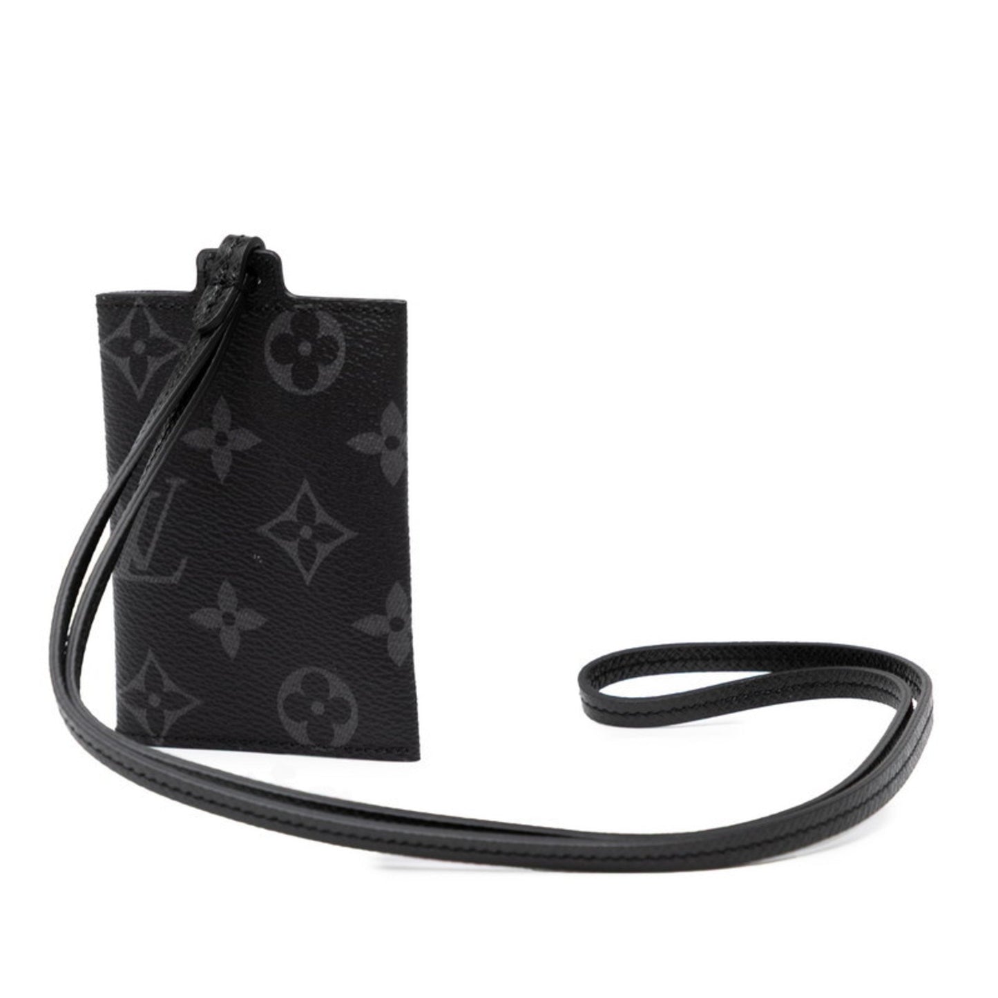 Louis Vuitton Monogram Eclipse Porte Carte On-Strap Business Card Case M83155 Black Leather