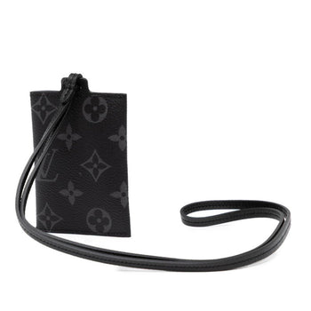 Louis Vuitton Monogram Eclipse Porte Carte On-Strap Business Card Case M83155 Black Leather