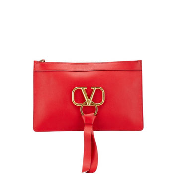 Valentino Garavani V-Ring Clutch Bag In Red Leather