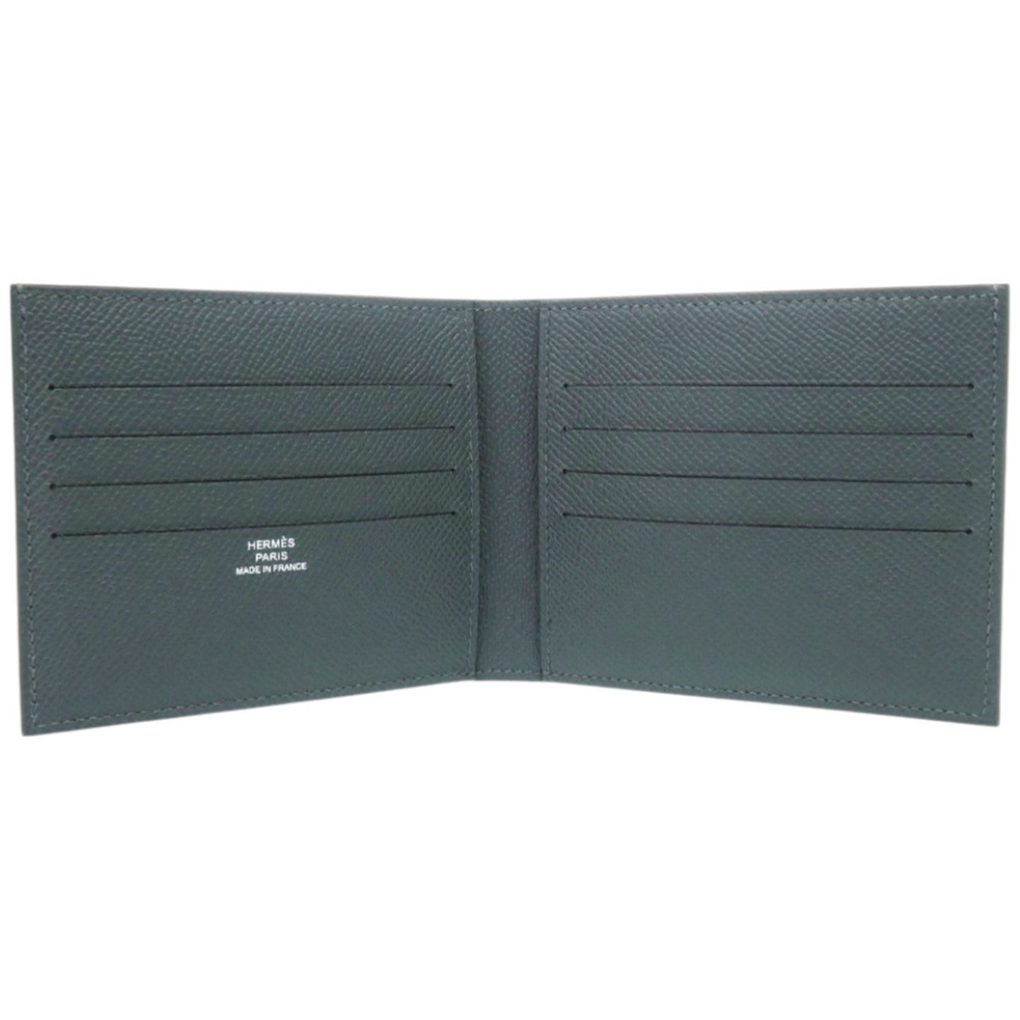 Unused Herms Mc2 Citizen Twill Compact Epsom Leather Vert Mangrove K Stamp (Made In 2025) Bi-Fold