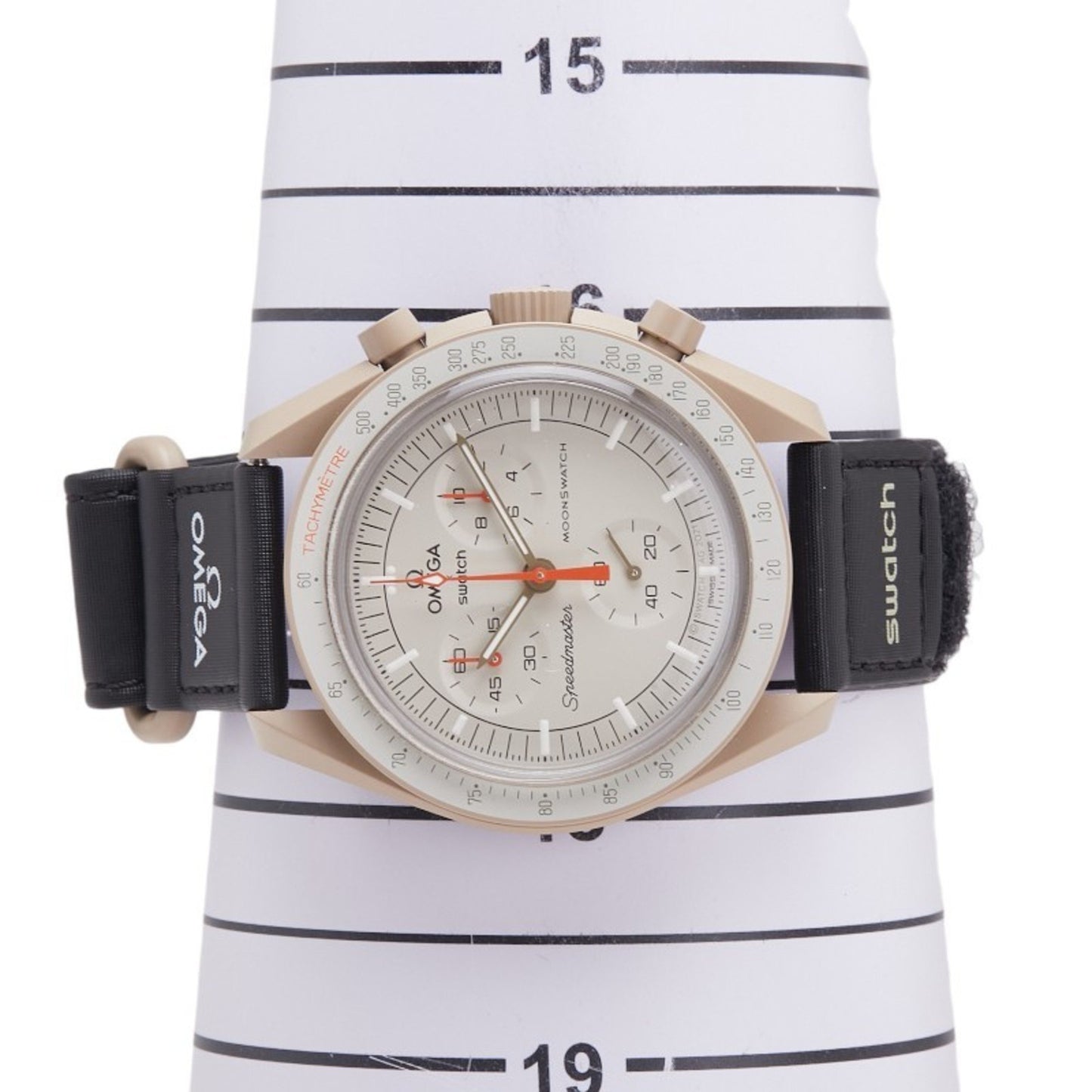 Omega X Swatch Moonswatch Mission To Jupiter Watch So33C100 Quartz Movement Beige Dial Ceramic Nylon