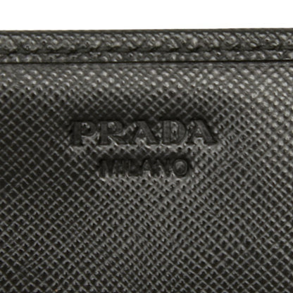 Prada Triangle Logo Plate Long Wallet Black Leather