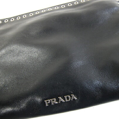 Prada Clutch Bag 1N1825 Black And Red Leather With Strap