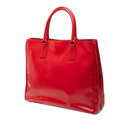 Prada Triangle Logo Plate Handbag Red Leather