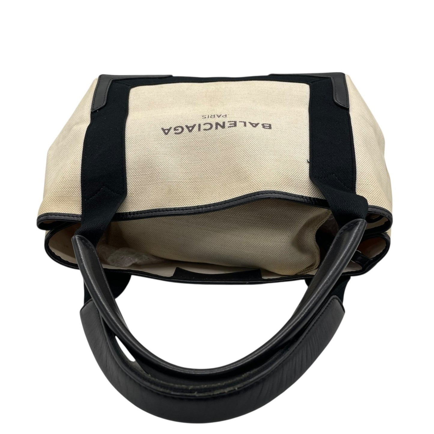 Balenciaga Cabas Handbag Tote Bag In White And Black Canvas With Leather Pouch