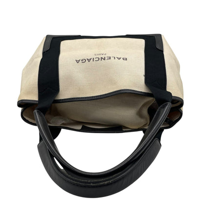 Balenciaga Cabas Handbag Tote Bag In White And Black Canvas With Leather Pouch