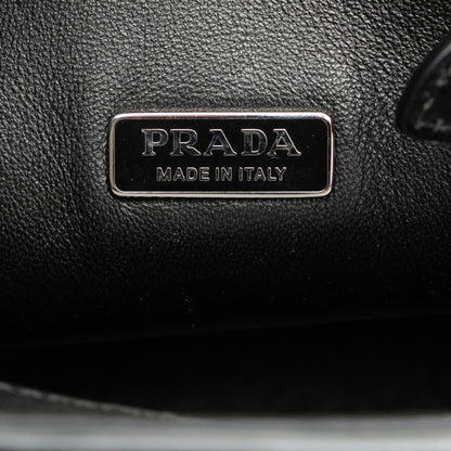 Prada Ouverture Handbag Shoulder Bag 1Be015 White Black Leather