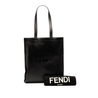 Fendi Logo Tote Bag Shoulder 7Va538 Black Leather