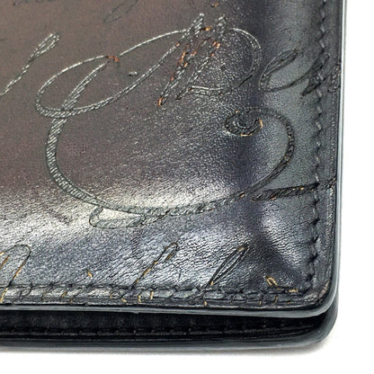 Berlutti Calligraphy Long Wallet Leather Accessory Long Wallet Folded Wallet Purple Dark Purple
