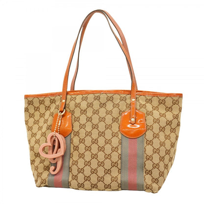 Gucci Tote Bag Gg Canvas 211971 Enamel Brown Champagne