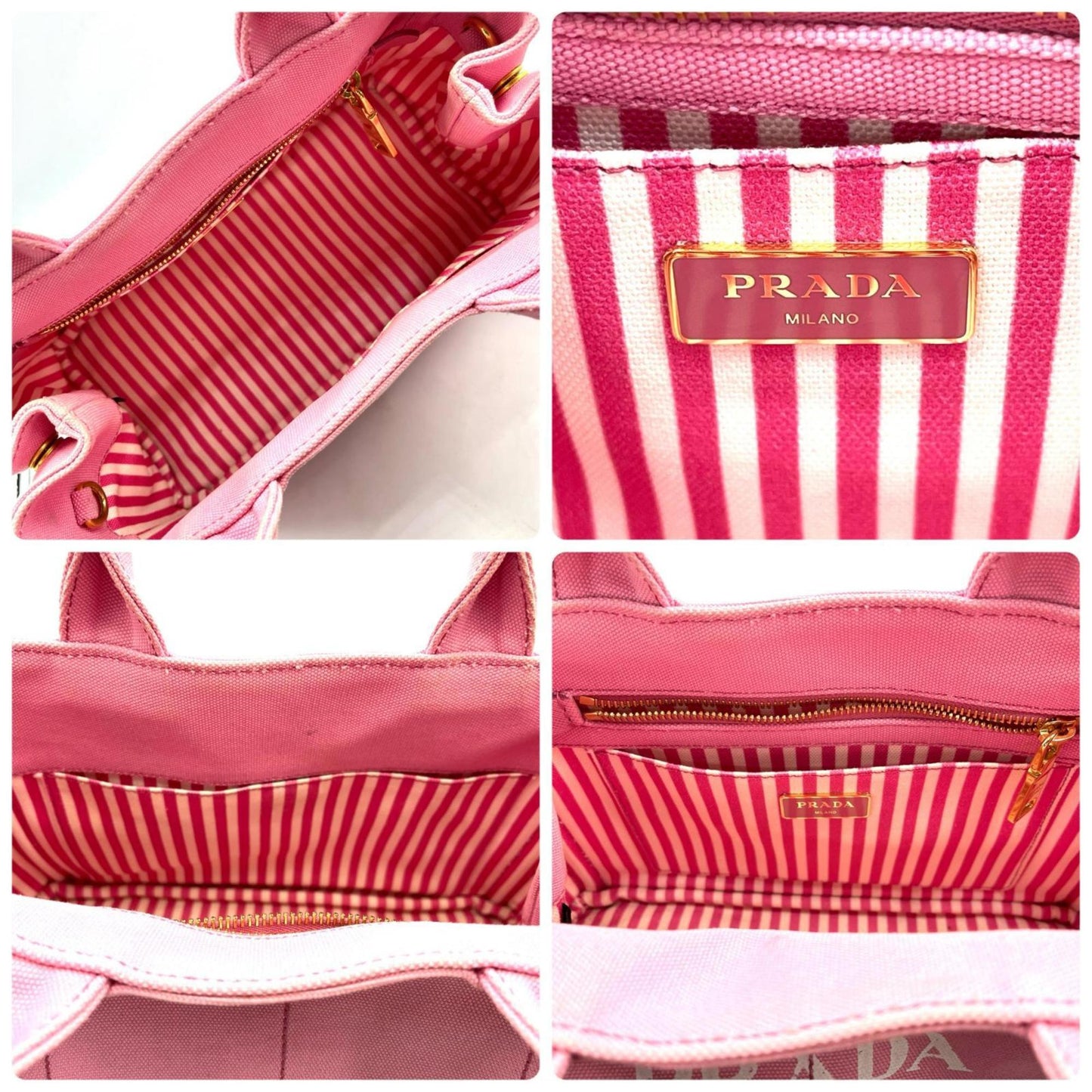 Prada Canapa Handbag B2439G Canvas Pink