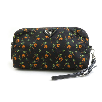 Prada Pouch Nylon Black X Orange Green