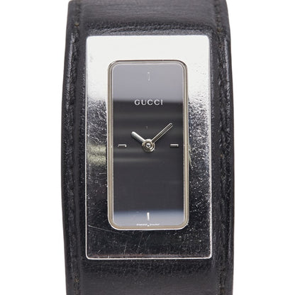 Gucci Bangle Watch 7800S Quartz Black Dial Stainless Steel Leather