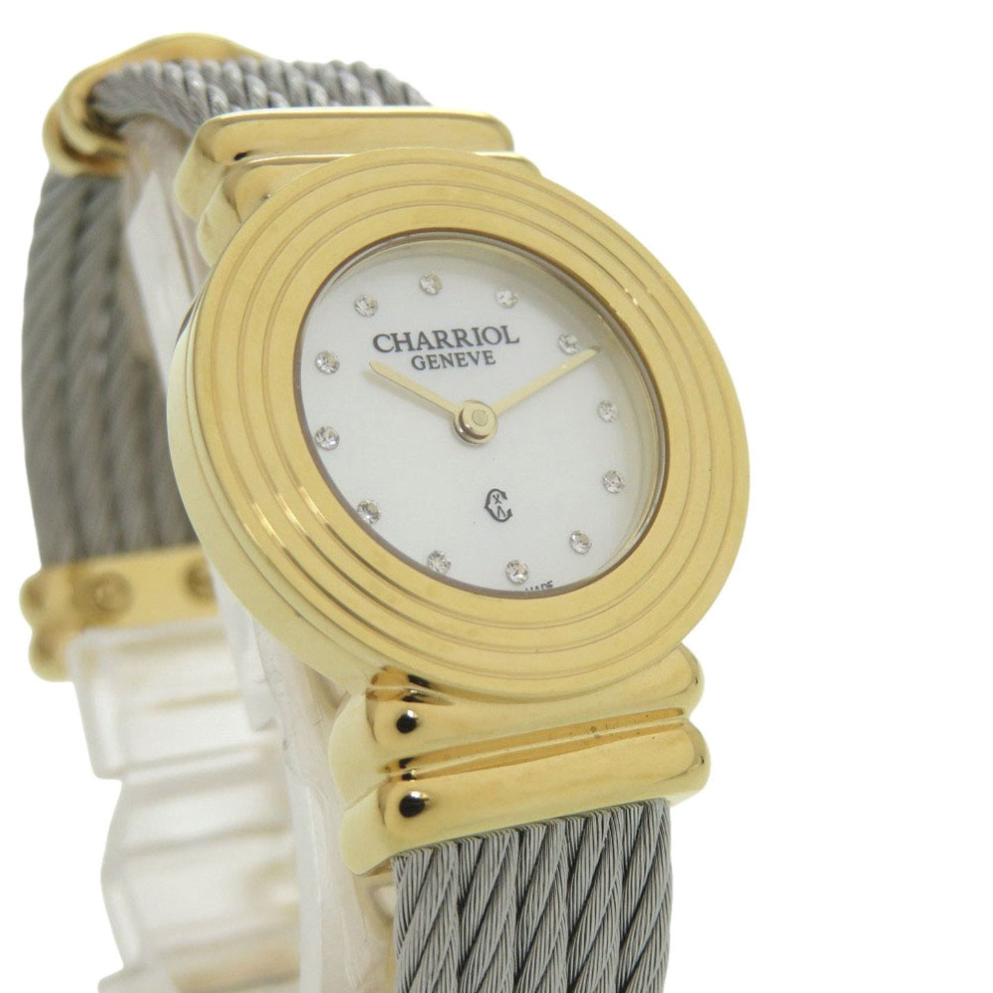 Unused Charriol Saint-Tropez 12-Piece Diamond Stainless Steel Watch With White Shell And Gold Dial
