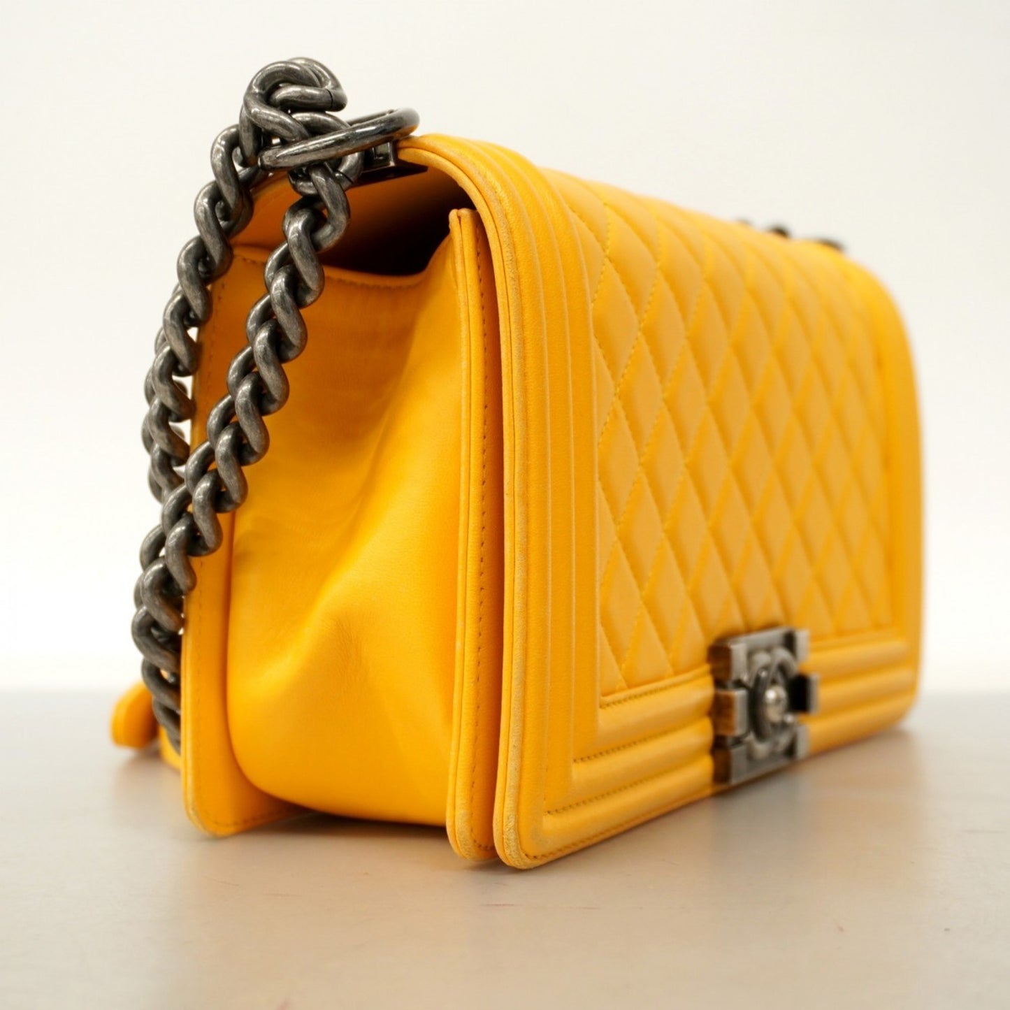 Chanel Shoulder Bag Boy Chain Lambskin Yellow