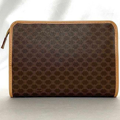 Celine Clutch Bag F-21553 Brown Beige Macadam Pouch Second Pvc Leather M16/2 Celine