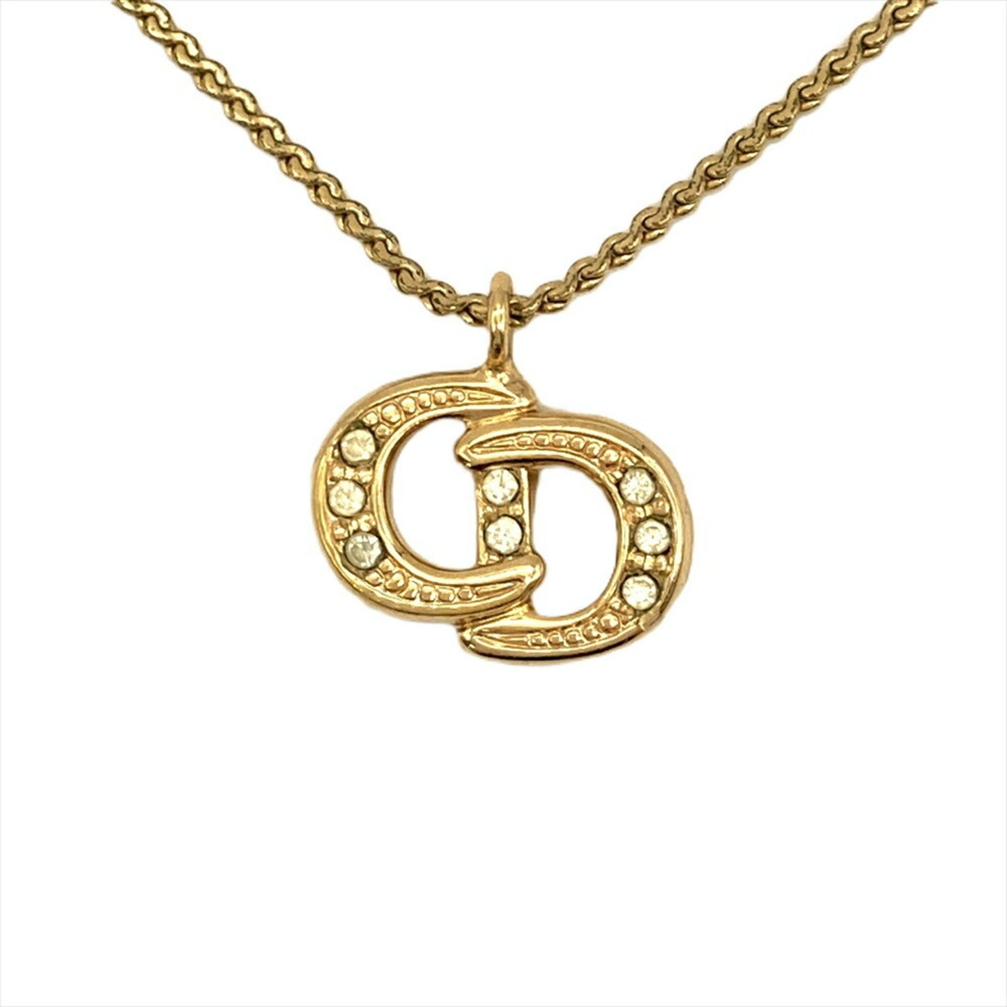 Christian Dior Rhinestone Necklace Metal G Gold Choker