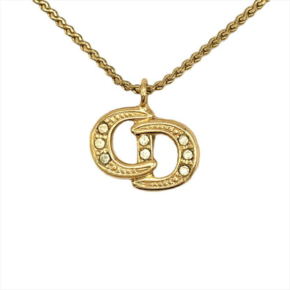 Christian Dior Rhinestone Necklace Metal G Gold Choker