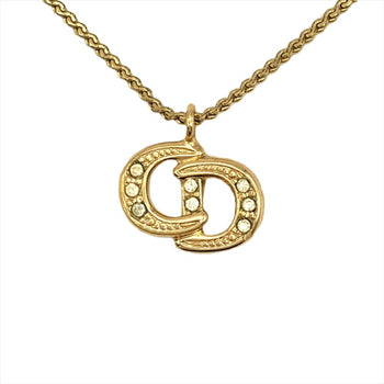 Christian Dior Rhinestone Necklace Metal G Gold Choker