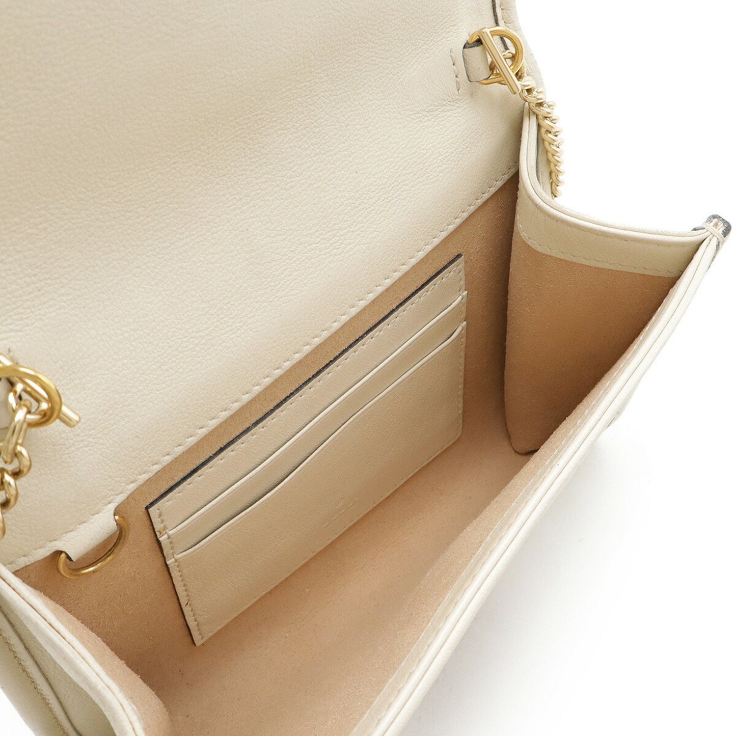 Gucci Raja Web Stripe Tiger Head Chain Shoulder Bag Clutch Leather Ivory 573797