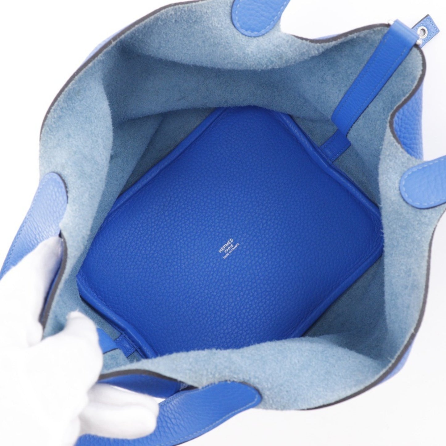 Hermes Herms Picotin Lock Mm Handbag In Taurillon Clemence Blue Hydra Leather