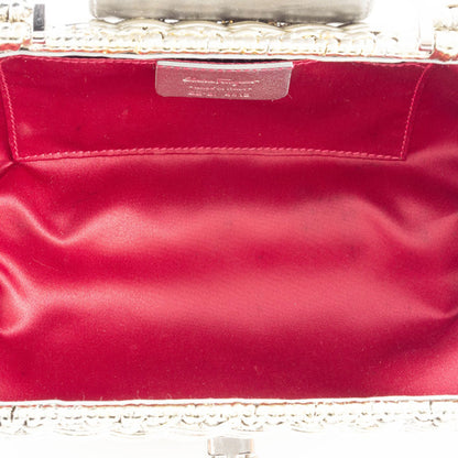 Salvatore Ferragamo Gancini Handbag In Silver Rattan