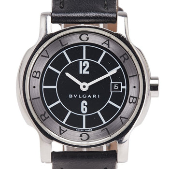 Bvlgari Solotempo Date Watch St29S Quartz Movement Black Dial Stainless Steel Leather