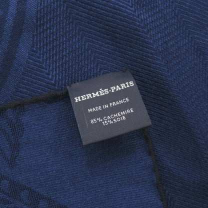 Like New Herms Carr 110 New Libris Cashmere Silk Blue Profon Scarf Muffler 1202Hermes