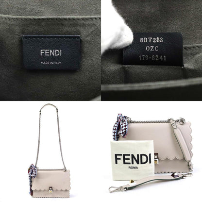 Fendi Handbag Shoulder Bag Scarf Muffler Canai Leather Silk Light Gray Silver