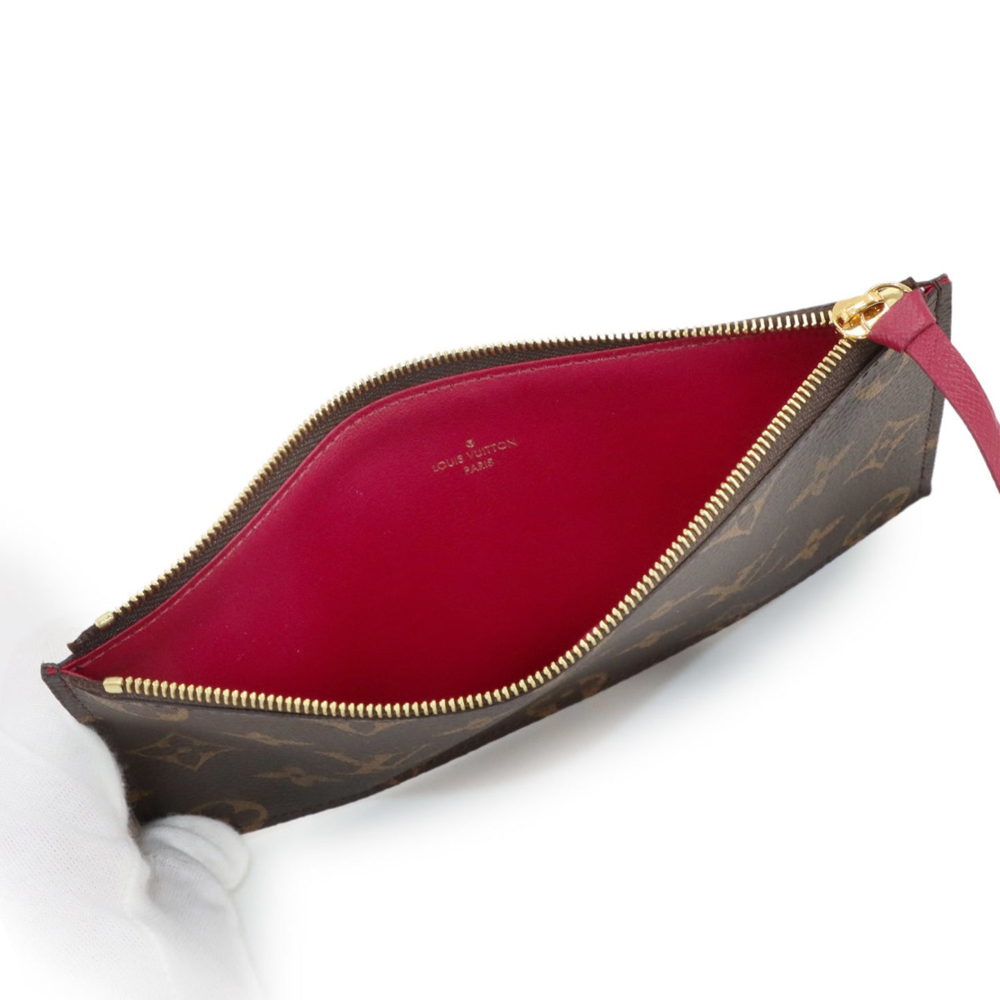 Louis Vuitton Monogram Felicie Pochette Chain Wallet In Brown Fuchsia