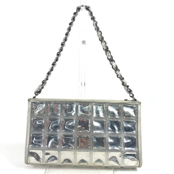 Chanel Cc Coco Mark Logo Ice Cube Chain Shoulder Bag In Silver Leather
