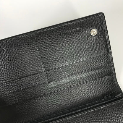 Prada M608A Triangle Logo Triangle Logo Plate Bifold Long Wallet Black