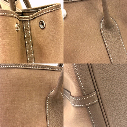 Hermes Garden Pm Toile Officier X Leather Etoupe Handbag Beige