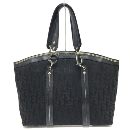 Christian Christian Dior Flower Embroidery Bag Shawl Tote Bag Black