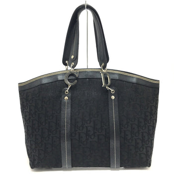 Christian Christian Dior Flower Embroidery Bag Shawl Tote Bag Black