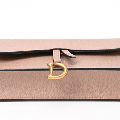 Christian Dior Dior Saddle Chain Pouch Wallet Shoulder Bag S5620Cwvg Leather Pink Beige S-157229
