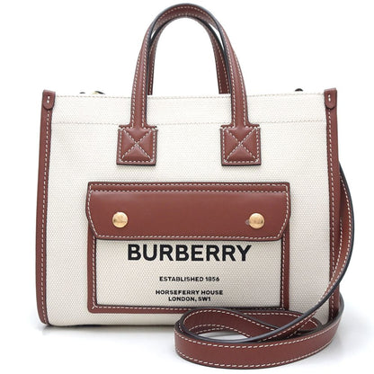 Burberry Freya Tote 8044143 Shoulder Bag Canvas X Leather Natural Brown 351993