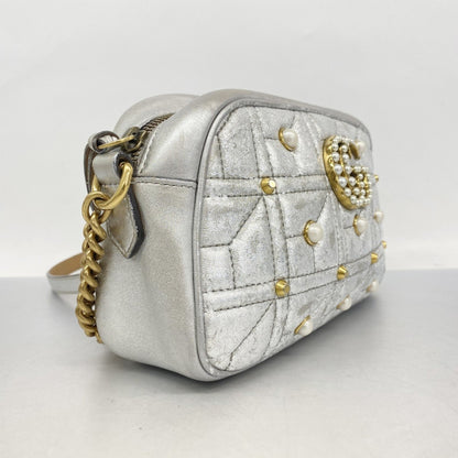 Gucci Gg Marmont Shoulder Bag 447632 Leather Silver